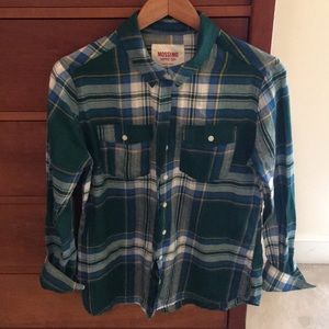 Green, blue, white and yellow plaid shirt